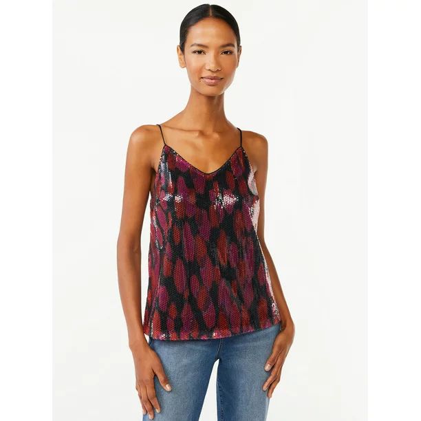 Scoop Women's Printed Sequin Cami Top | Walmart (US)