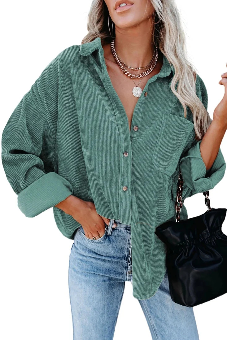 ONLYSHE Flannel Shirts for Women Plain Jackets Long Sleeve Shackets Womens Button Down Coats Blou... | Walmart (US)