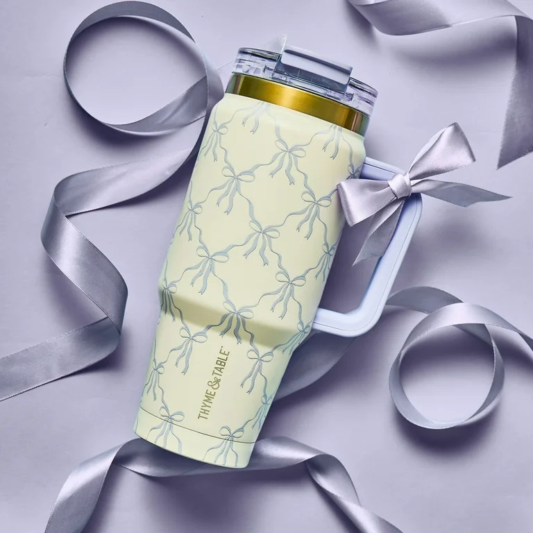 Thyme & Table 32oz Stainless Steel Luna Tumbler with Handle and Dual Straw Lid, Bow Lattice | Walmart (US)