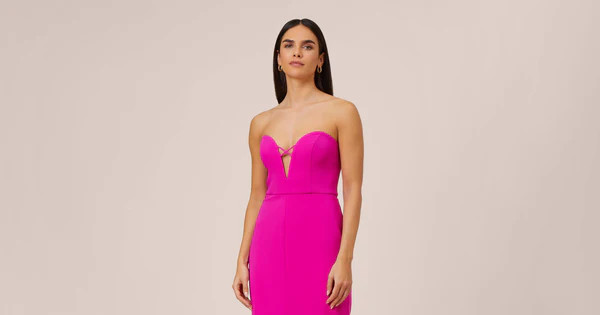 Stretch Crepe Long Column Gown With Sweetheart Neckline In Magenta | Adrianna Papell