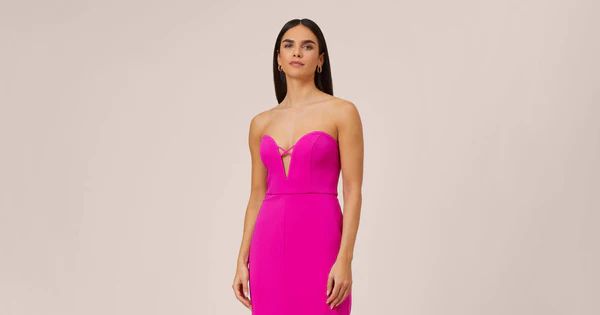 Stretch Crepe Long Column Gown With Sweetheart Neckline In Magenta | Adrianna Papell
