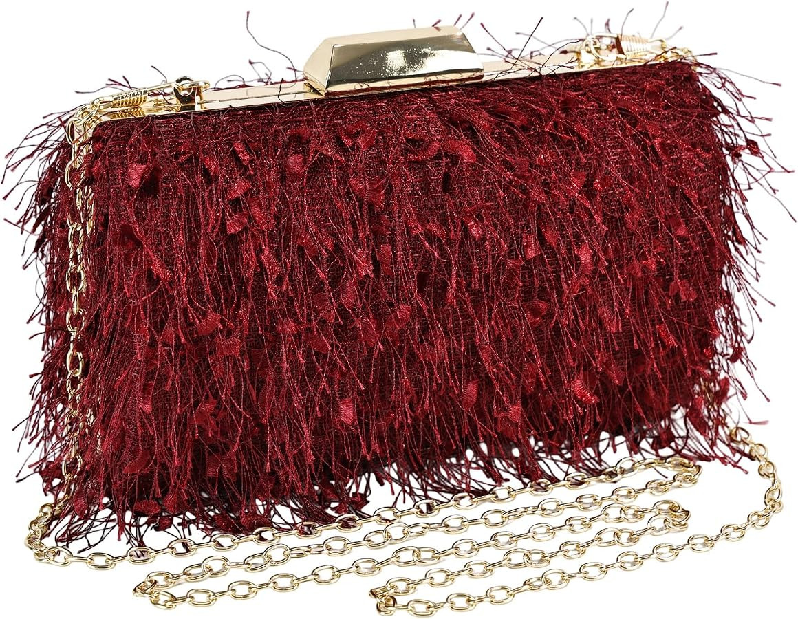 Women Clutch Purses,Fluffy Feather Evening Handbags for Wedding Party Banquet Prom Crossbody Bag | Amazon (US)