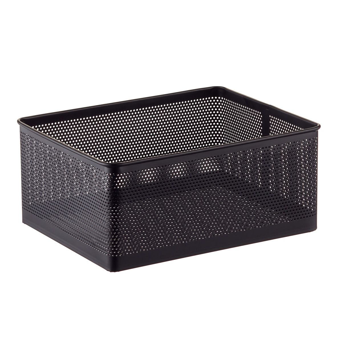The Container Store Wide Serena Stamped Metal Bin Black | The Container Store