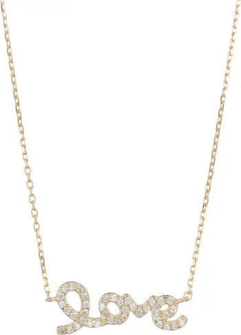 14K Yellow Gold Plated Swarovski Crystal Cursive Love Necklace | Nordstrom Rack