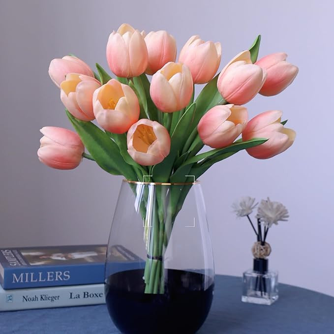 Buart Coral Pink Flowers Artificial Luxury Big Tulip Valentine's Day Mother's Day Easter Home Kit... | Amazon (US)