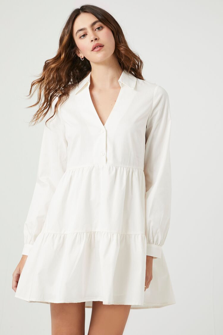Poplin Tiered Mini Shirt Dress | Forever 21