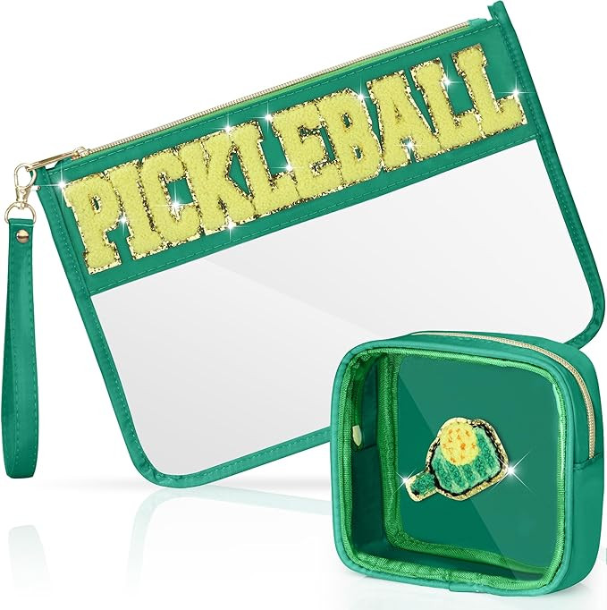 2 Pcs Pickleball Gifts Cosmetic Makeup Bag with Chenille Letter Patch, Clear Pouch PVC Organizer ... | Amazon (US)