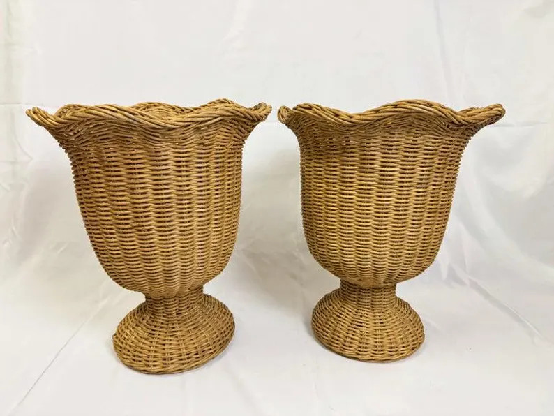 Pair of Large Woven Wicker Urns - Etsy | Etsy (US)