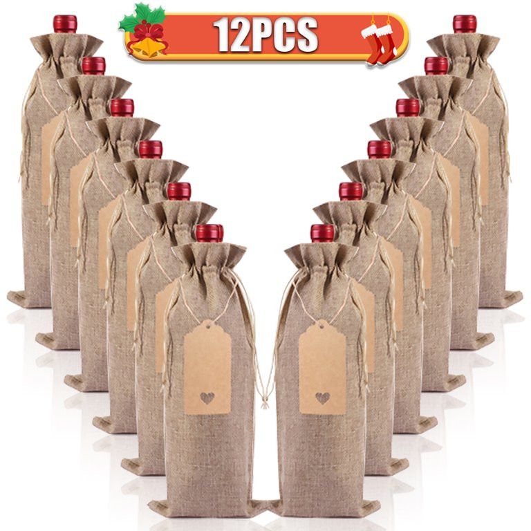 Burlap Wine Bags Christmas Wine Gift Bags Wine Bottle Bags for Christmas Wedding Birthday Party T... | Walmart (US)