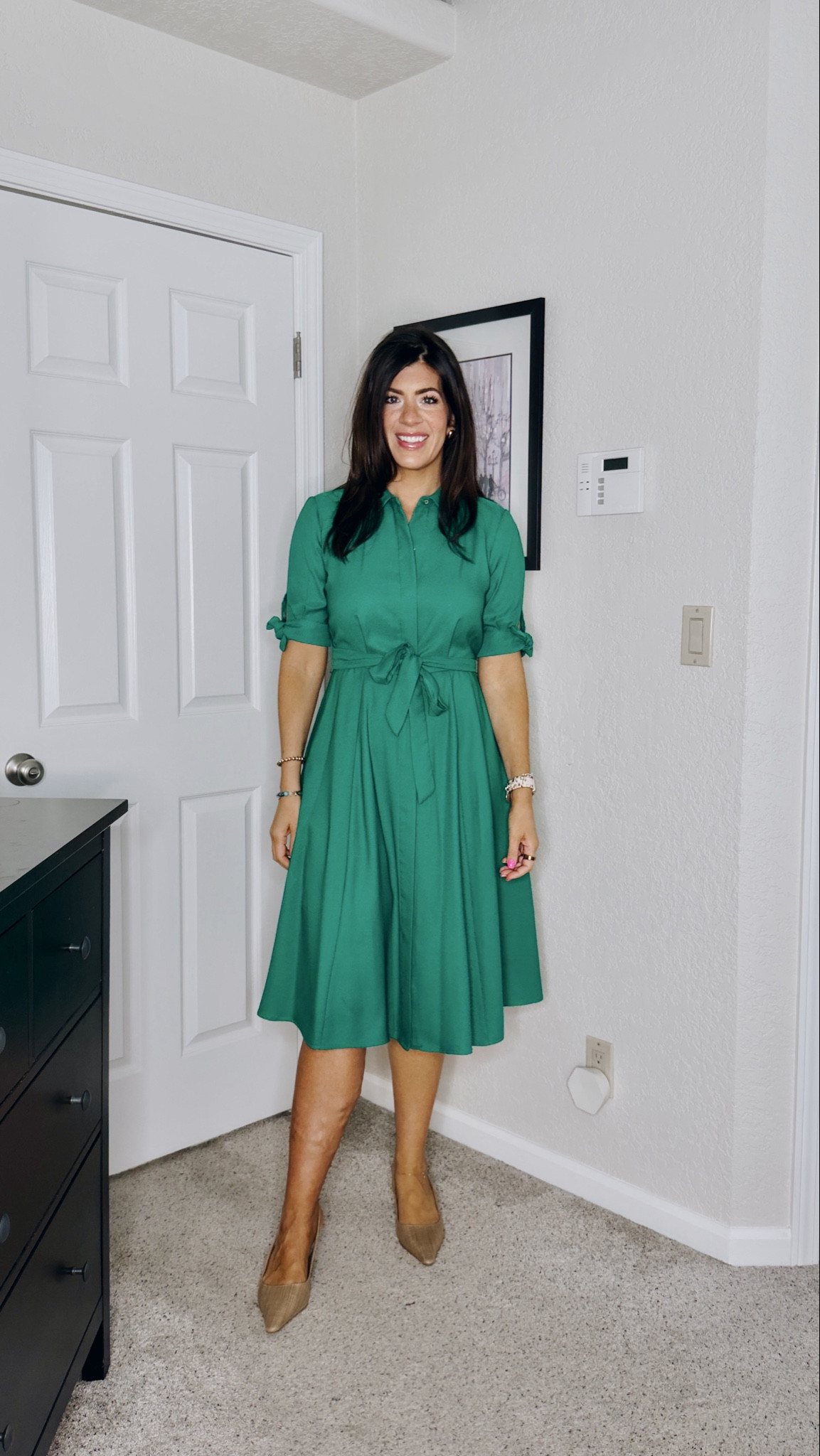 In an 8 tie waist shirt dress 

#LTKWorkwear #LTKMidsize #LTKSaleAlert