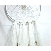 Large Lacey White Rustic Boho Dreamcatcher with Wood Beads White Feathers and Ribbon / boho decor / wedding / big dreamcatcher / bedroom | Etsy (US)