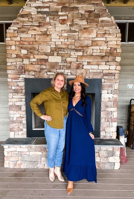 Around $40 amazon long sleeve boho maxi dress (small, 5+ colors), under $20 amazon fedora hat, $15 target paper clip necklace and $40 target western booties — this look would be perfect for family photos, or even a wedding guest! ❄️💙 #founditonamazon 

#LTKwedding #LTKunder50 #LTKunder100