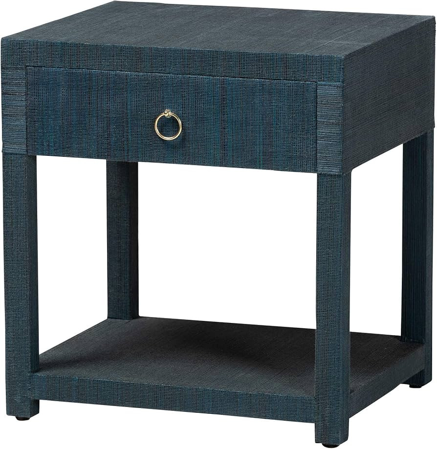 Bali & pari NATA Grasscloth Nightstand with Drawer and Open Shelf, Indigo | Amazon (US)