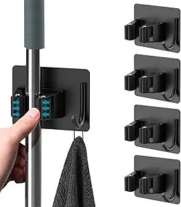 HOMEASY Mop Broom Holder No Drill SUS304 Stainless Steel, Mop Broom Organizer Wall Mounted Heavy ... | Amazon (US)
