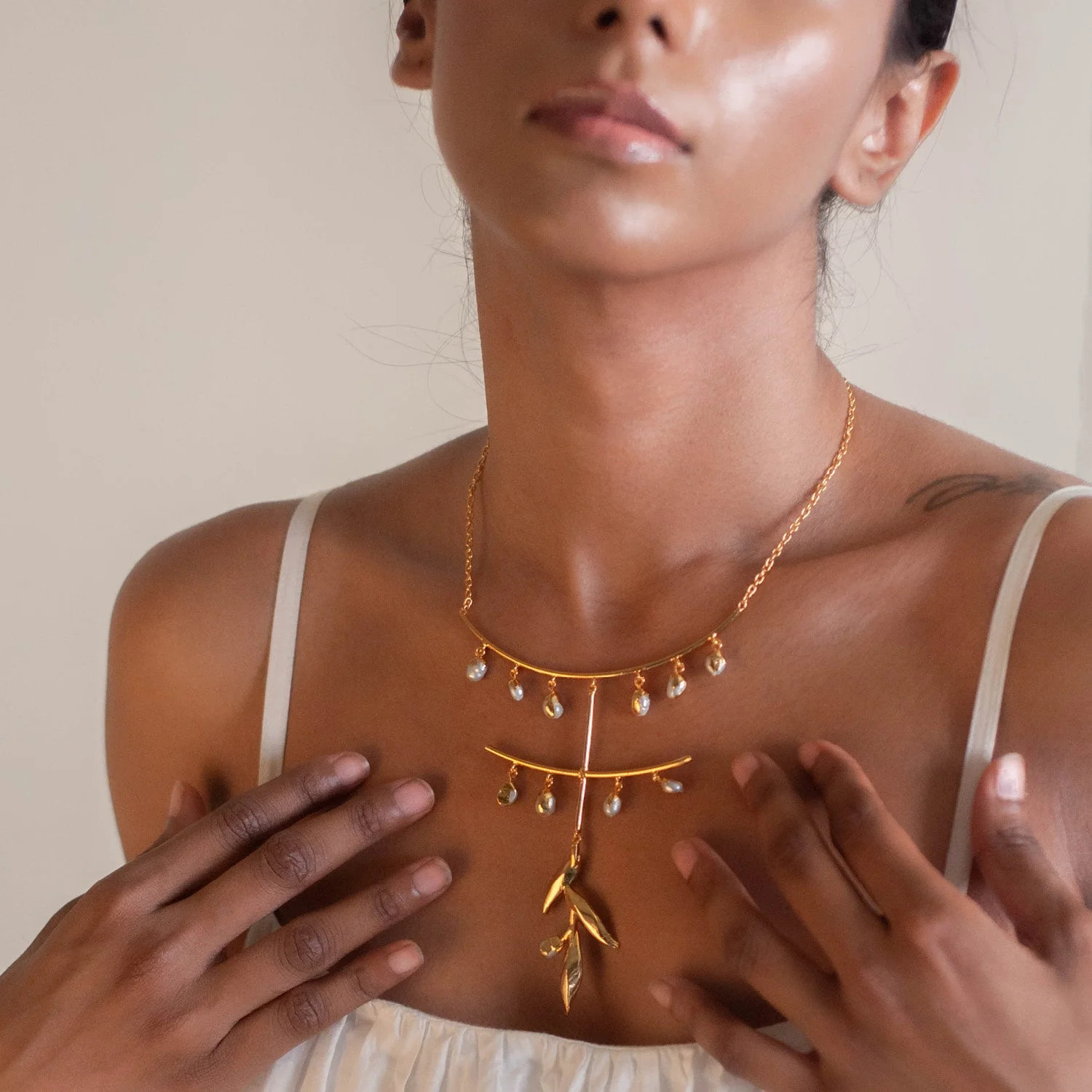 Zuri Necklace: Bold Statement Necklace, with Pearls of Power | Dhwani Bansal Jewellery