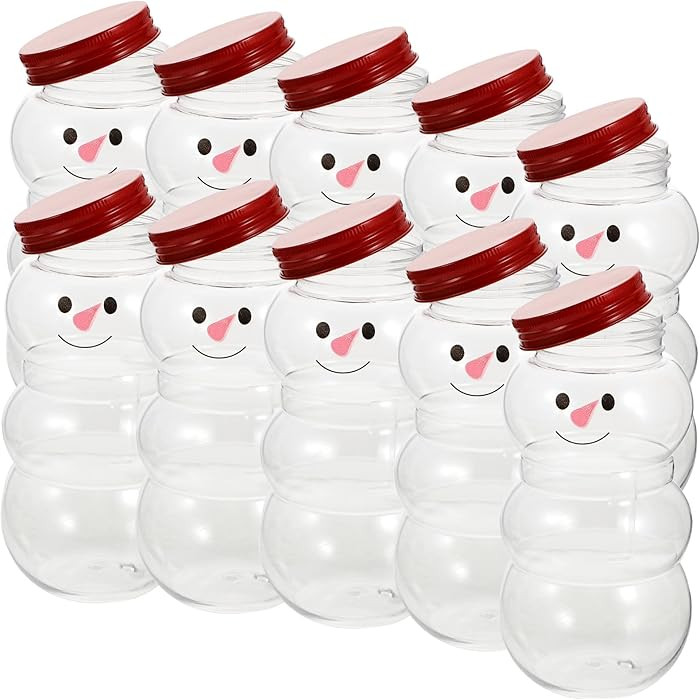 Tofficu Christmas Snowman Candy Jars: 10pcs Clear Plastic Juice Bottle Cookie Jar with Lid 500ml ... | Amazon (US)