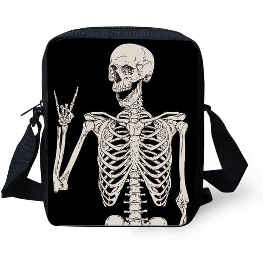 Rock Skeleton Skull Printed Kid Student Mini Cross Body Bags for Men Women Messenger Bag Phone Pu... | Amazon (US)