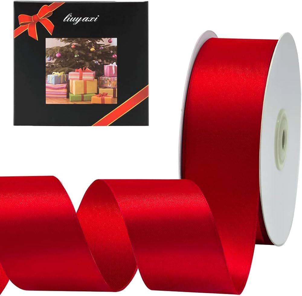 LIUYAXI Red Double Face Satin Ribbon 1-1/2" X 50 Yards, Ribbons Perfect for Crafts, Gift Wrapping... | Amazon (US)