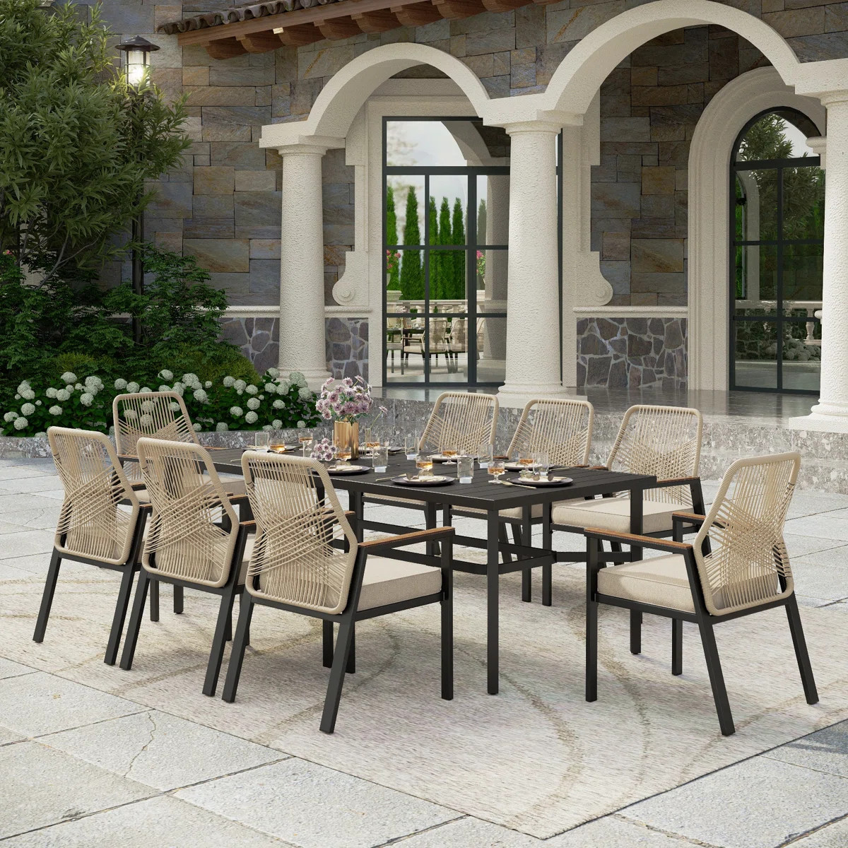 Kerrie Rectangular 8 - Person 82.7'' L Outdoor Patio Dining Set With 8 Rattan Chairs | Wayfair North America