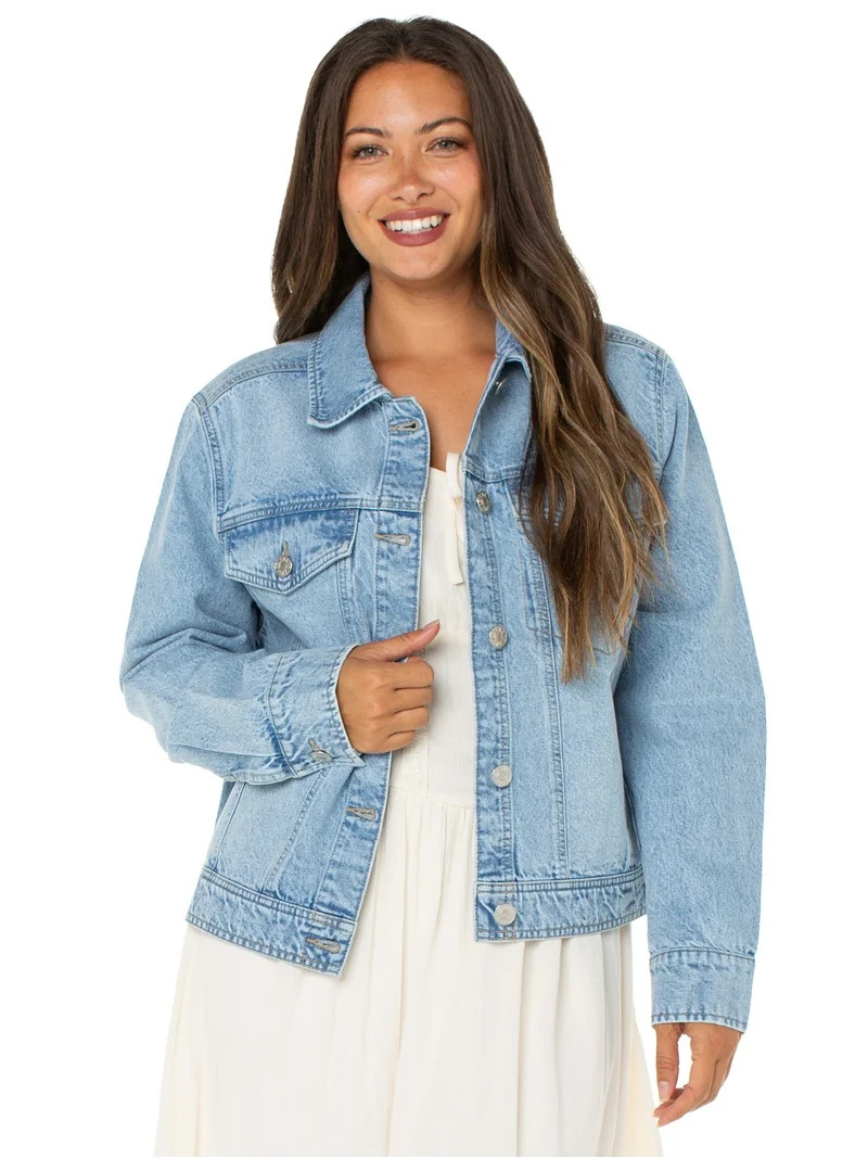 Celebrity Pink Women's Oversized Boyfriend Denim Jacket, Sizes XS-XXXL | Walmart (US)