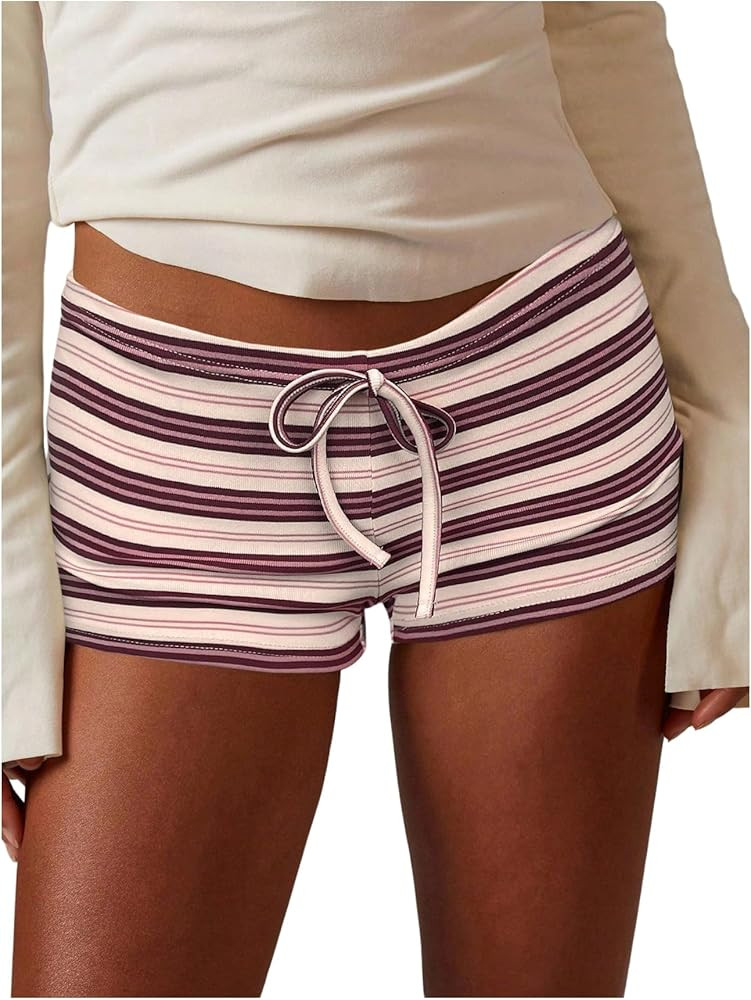 MakeMeChic Women's Striped Micro Shorts Low Waisted Knit Summer Mini Shorts | Amazon (US)