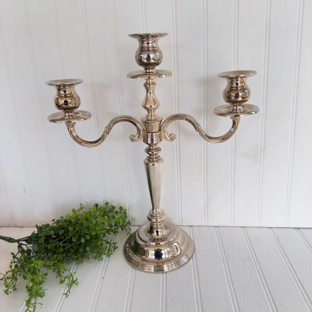 Vintage Silver-plated 3-arm Candelabra With Elegant Design - Etsy | Etsy (US)