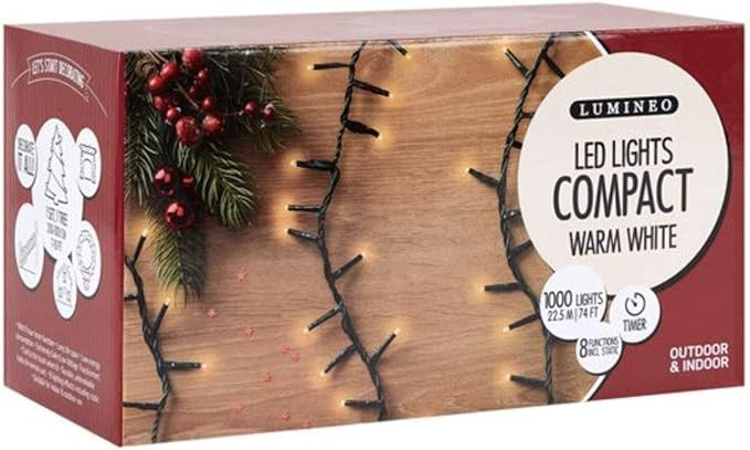 Lumineo 1000 LED Warm White Christmas Compact Lights Set, Green Wire 74 Feet | Amazon (US)