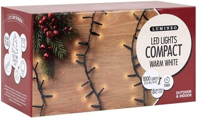 Lumineo 1000 LED Warm White Christmas Compact Lights Set, Green Wire 74 Feet | Amazon (US)