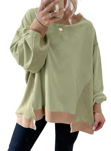 SHEWIN Oversized Sweatshirt for Women Crew Neck Womens Fall Tops Casual Tunic Tops for Women Loose Fit Dressy Lightweight Fall Outfits 2026,(US 20-22) 2XL,Smoke Green | Amazon (US)