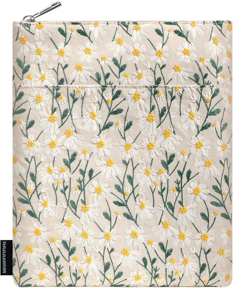Dadanism Daisy Embroidered Book Sleeve with Zipper, Book Protector Pouch Books Lovers Gifts Booki... | Amazon (US)