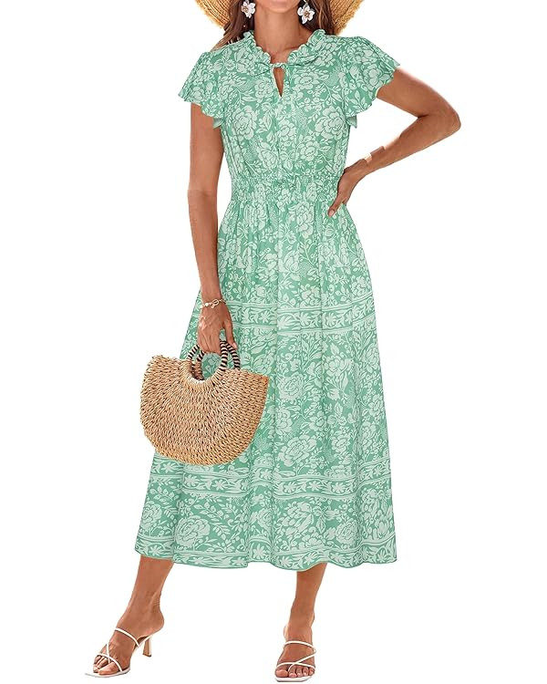 GRACE KARIN Women's Floral Boho Dress Hawaiian Dresse Short Sleeve V Neck Summer Beach Wedding Gu... | Amazon (US)