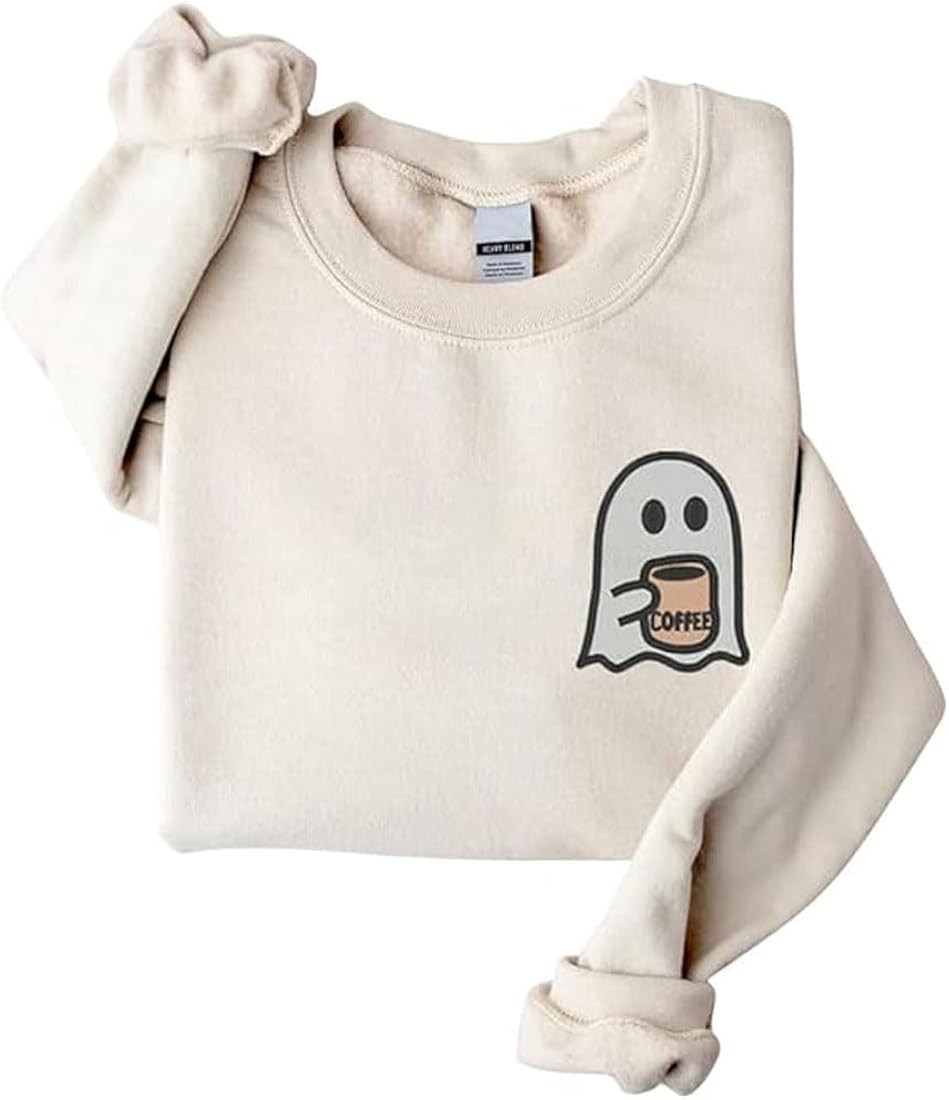 IZI POD Embroidered Ghost Halloween Sweatshirt, Funny Ghost, Ghost Halloween Shirt, Ghost Coffee,... | Amazon (US)