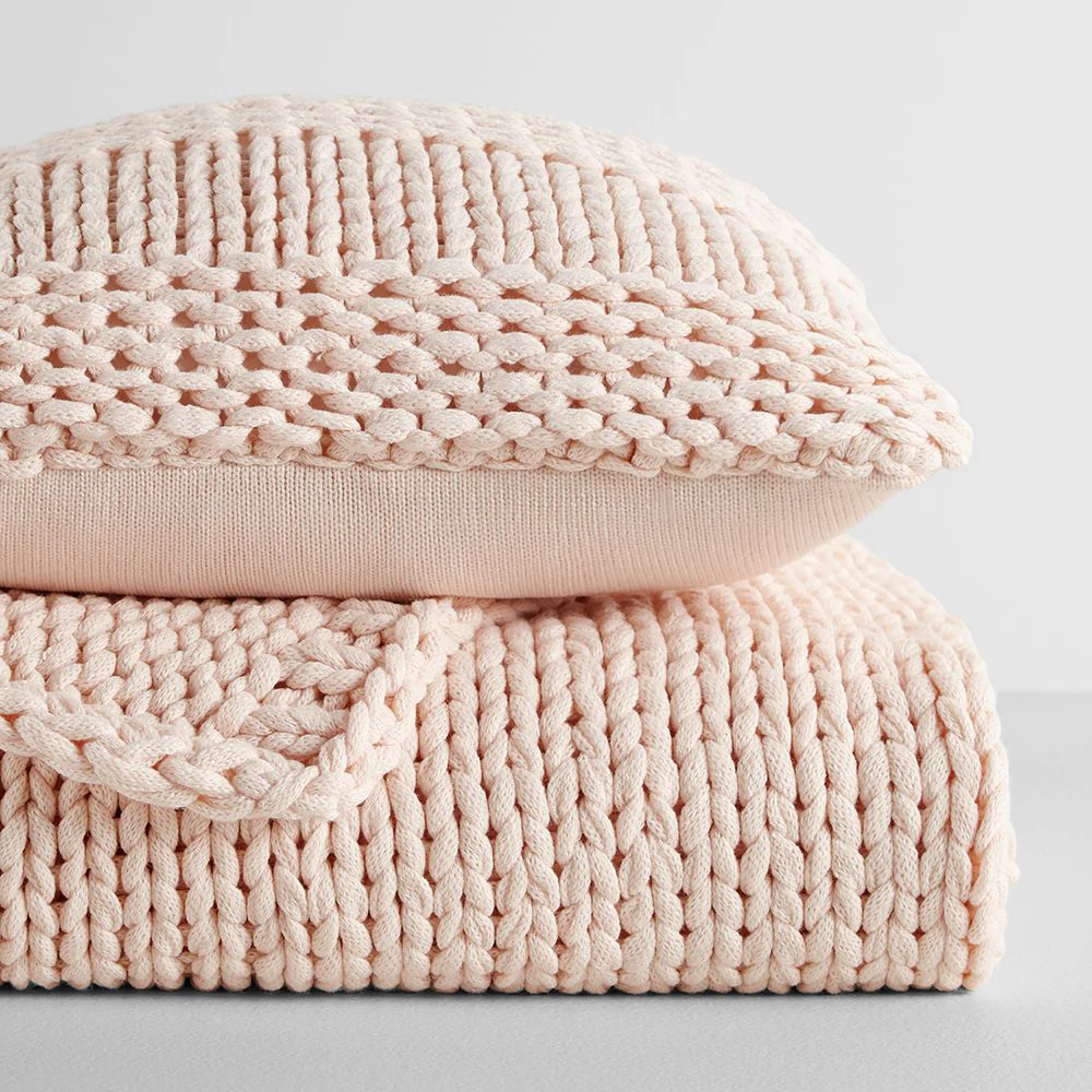 Buy Chunky Knit Throw Blanket and Decor Pillow with Insert Bundle (Blush) | LINENS & HUTCH | Linens and Hutch