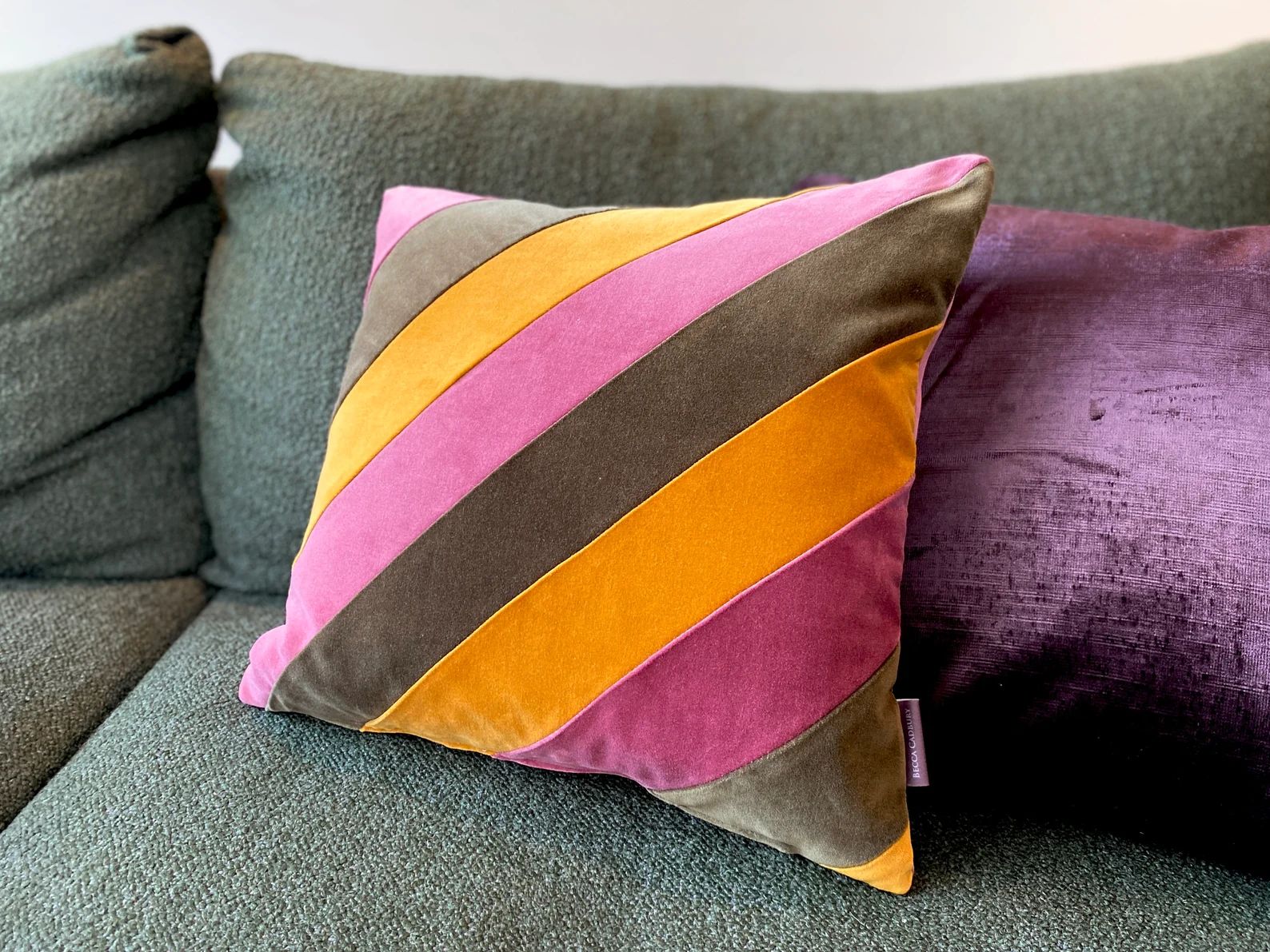 Luxury Striped Velvet Cushion Pillow Horizontal Stripes in - Etsy | Etsy (US)
