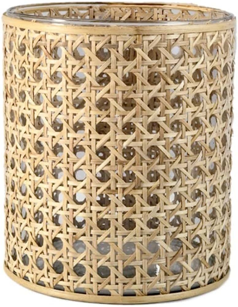 Serene Spaces Living Small Glass Hurricane Candle Holder Wrapped in Woven Rattan Cane, Candle Cen... | Amazon (US)