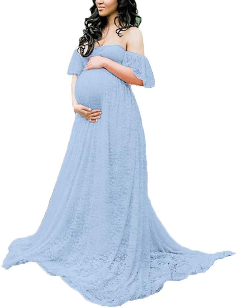 Maternity Photography Props Floral Lace Dress Fancy Pregnancy Gown for Baby Shower Photo Shoot | Amazon (US)