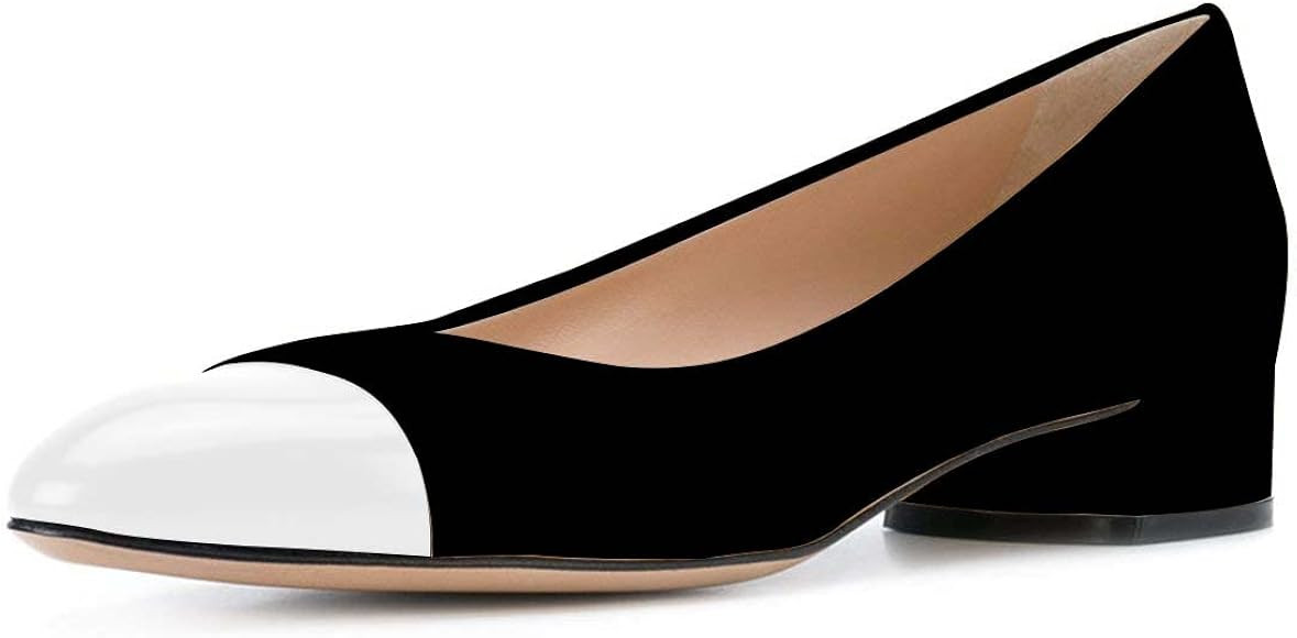 YDN Women Pointy Toe Flats Slip on Office Pumps Block Low Heels Patchwork Shoes | Amazon (US)