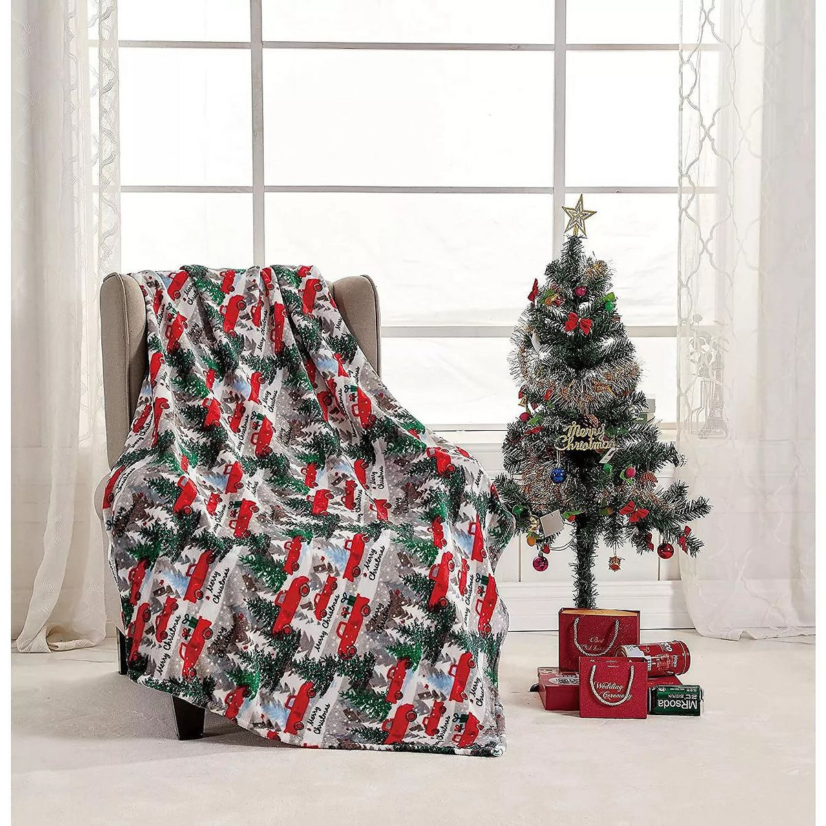 Kate Aurora Merry Christmas Red Pickup Trucks Ultra Soft & Plush Throw Blanket - 50 in. W x 60 in... | Target