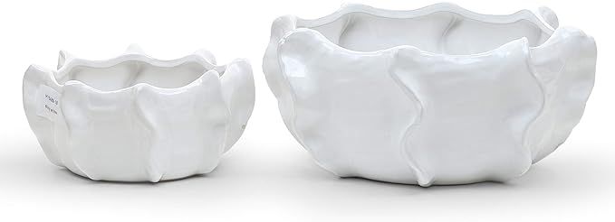 WGV Ceramic Bowl Vase, 7.5"x3.5"H, 10.25"x4.75"H, Corral Pot, White Large Mantel Planter Centerpi... | Amazon (US)