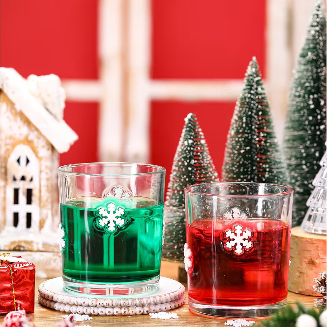 Bokon 2 Pcs 14 oz Christmas Icon Glass Cups Winter Snowflake Icon Juice Glass Old Fashioned Hand ... | Amazon (US)