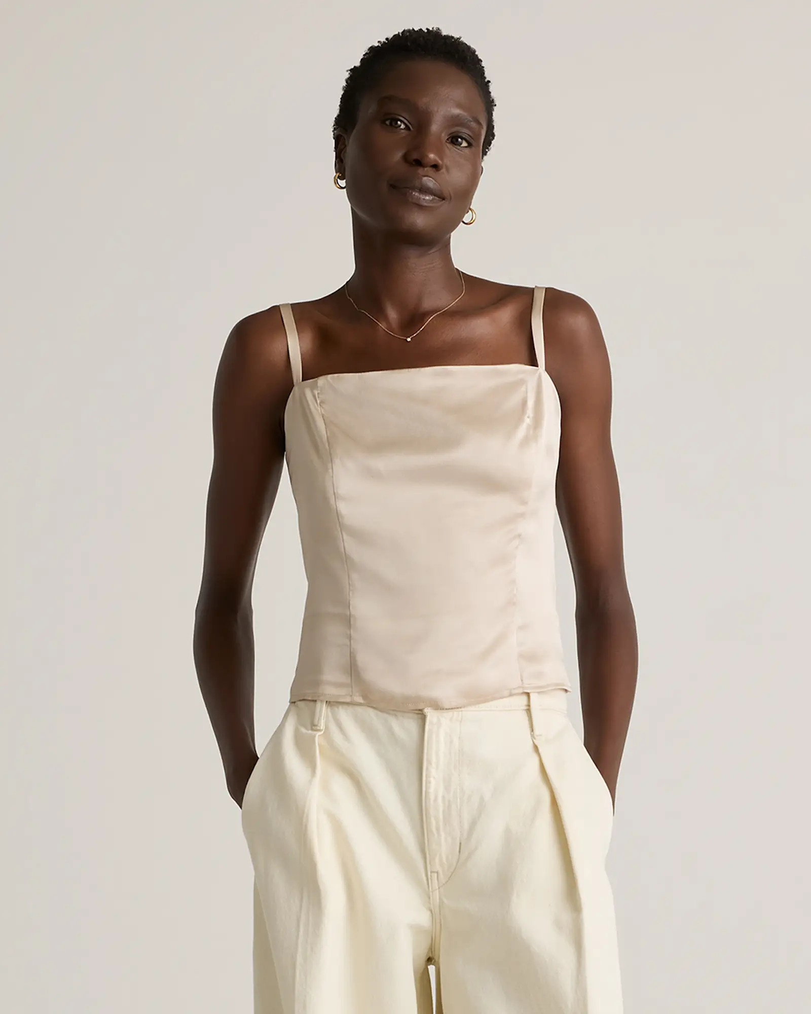 100% Washable Silk Square Neck Tank in Champagne | Quince