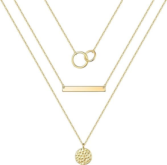 MONOOC Layered Necklaces for Women, Dainty 14K Gold Plated Layering Choker Necklace Handmade Laye... | Amazon (US)