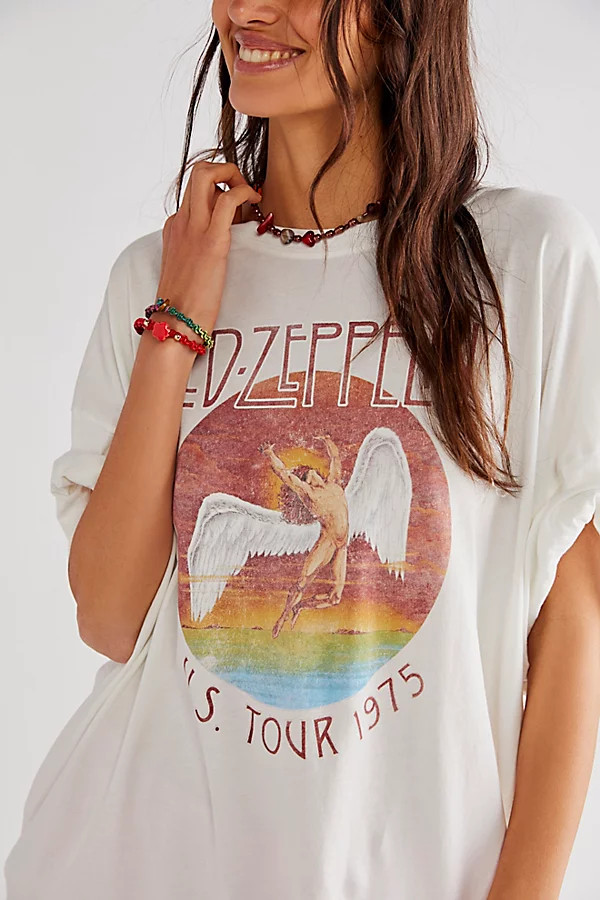 Led Zeppelin 1975 Tour Tee by Daydreamer at Free People, Vintage White, One Size | Free People (Global - UK&FR Excluded)