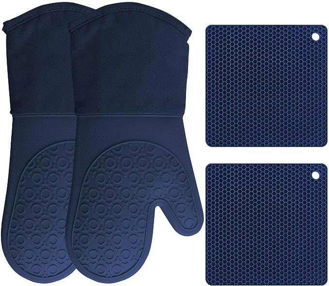 HOMWE Silicone Oven Mitts and Pot Holders, 4-Piece Set, Heavy Duty Cooking Gloves, Kitchen Counte... | Amazon (US)