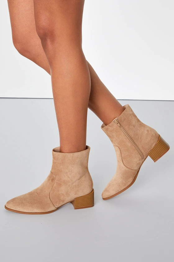 Oakleigh Camel Suede Pointed-Toe Ankle Boots | Lulus (US)