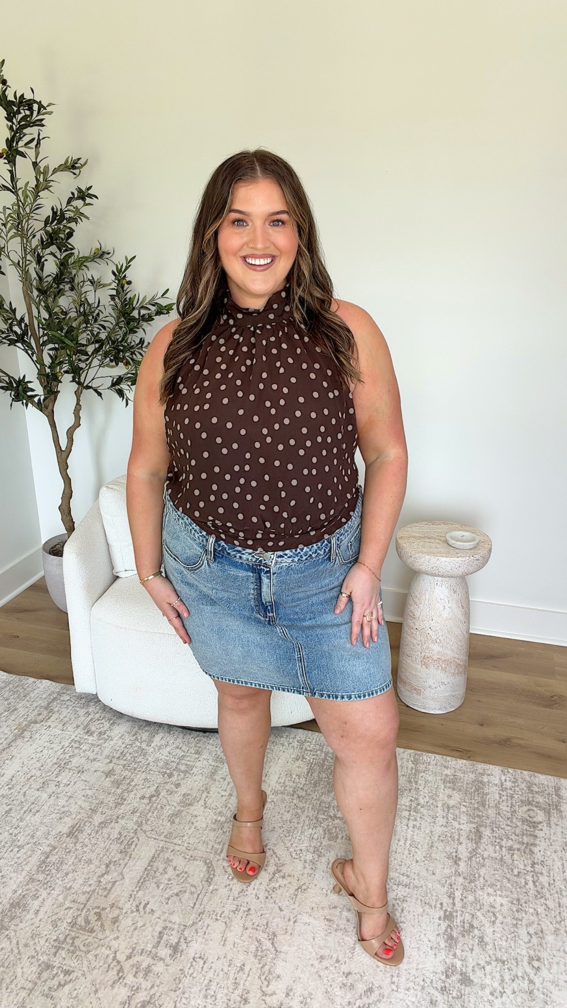 🎯 edition buy or bye 👋🏼 
Polka dot chiffon top will be worn on repeat 🔁 Love the high neck open back style. Skirt is perfect length I just need a size 18 instead of a 20. Top is an XXL
This outfit is a BUY 🛍️

#LTKootd #LTKSeasonal #LTKPlusSize