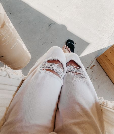 These wide leg ripped jeans are a go-to that pair well with sandals and a flattering tank top 🤍 #LTKBacktoSchool 

#LTKsalealert #LTKSeasonal