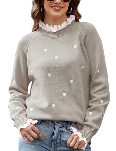 Heart Lace Sweater for Women Cute Fall Pullover Trendy Valentine Sweaters Long Sleeve Casual Knit... | Amazon (US)