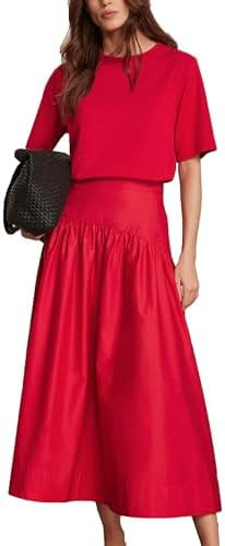 Bozanly Summer Two Piece Outfits Skirts Set for Women Crewneck Short Sleeve Tee and Midi Skirt Se... | Amazon (US)