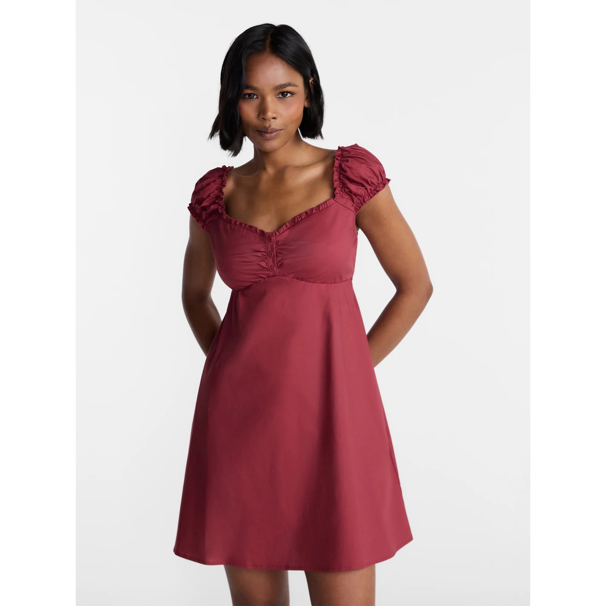 No Boundaries Poplin Fit and Flare Mini Dress, Women's XXS-XXL | Walmart (US)